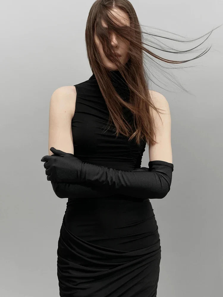 Perla Asymmetric Turtleneck Mini Dress