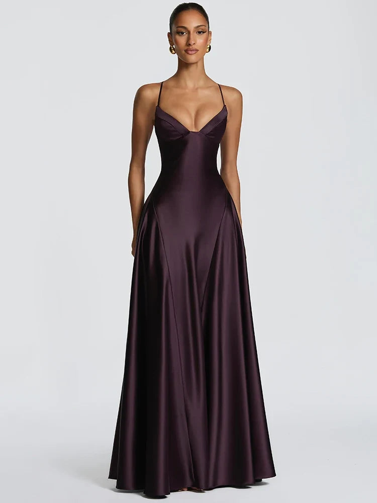 Chiara Satin Open-Back Maxi Dress