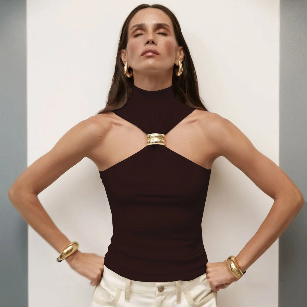Mia Ring-Detail Turtleneck Tank