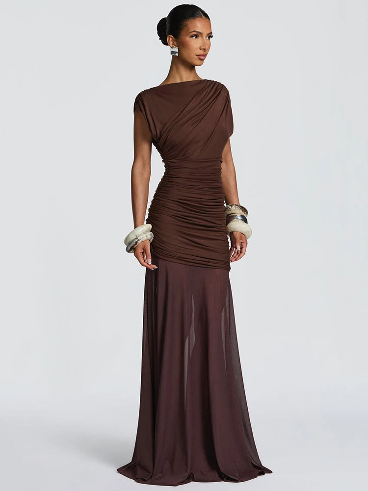 Elara Mesh Panel Maxi Dress