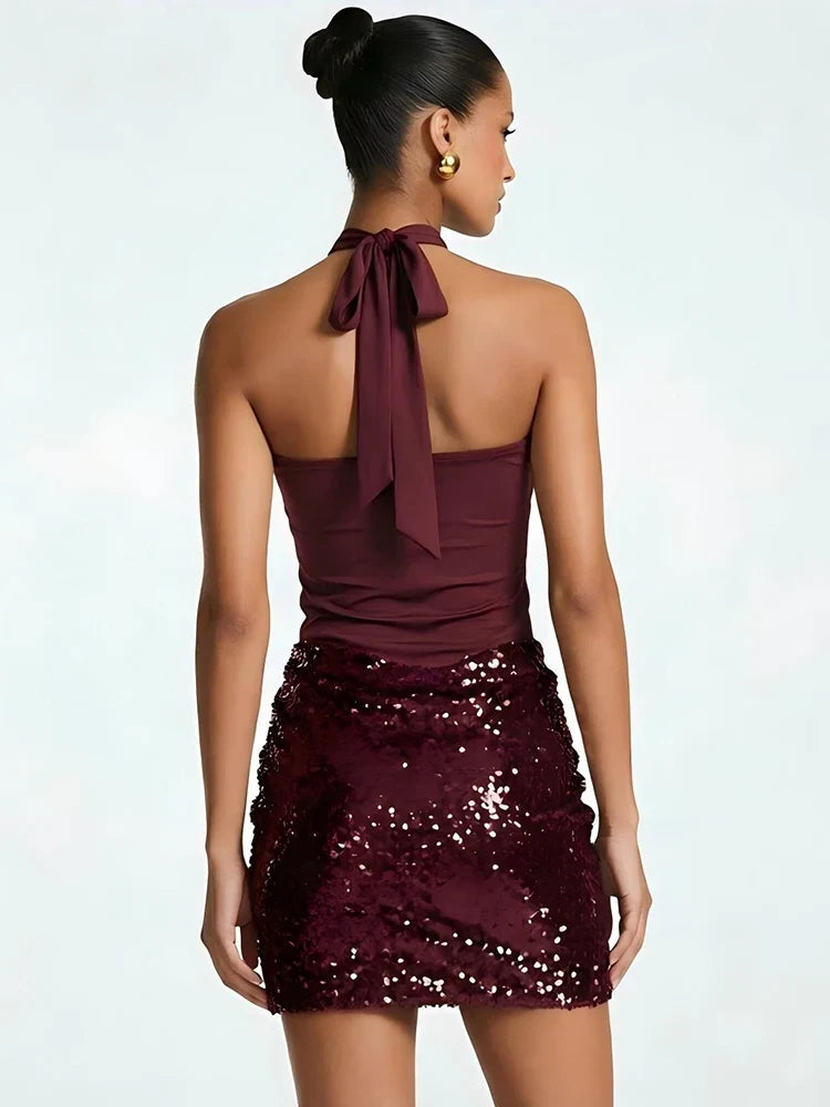 Reese Sequin Halter Mini Dress