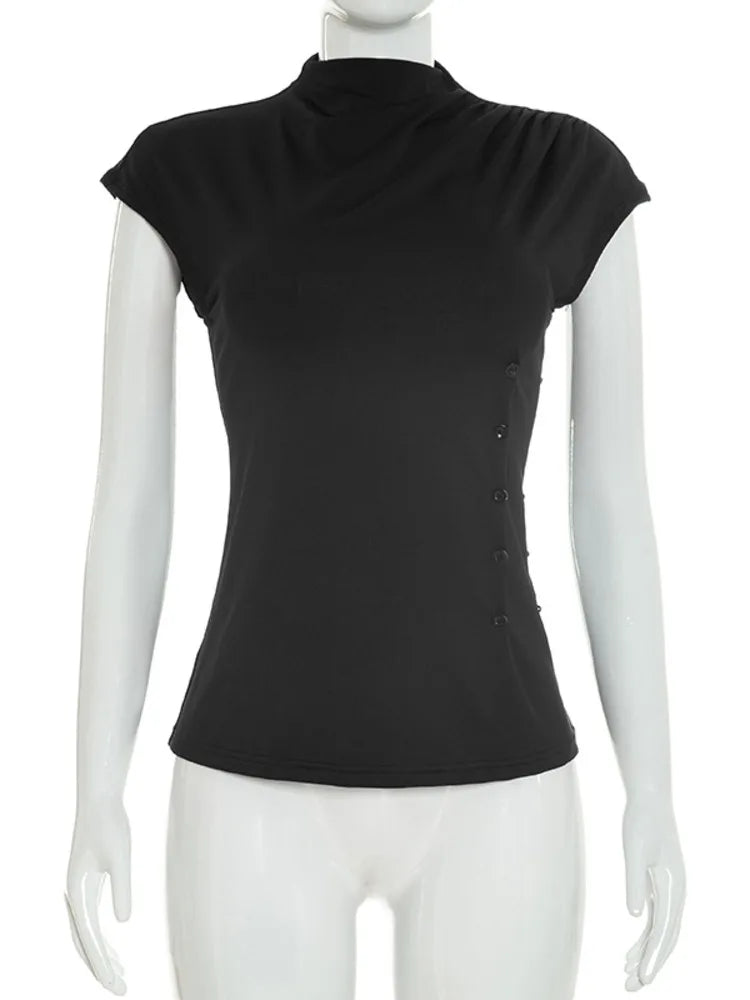 Kiki Button-Front Turtleneck Top