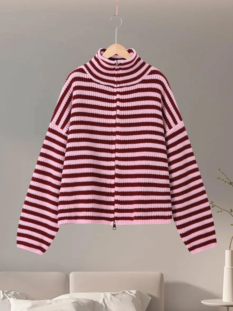 Verena Striped Double-Zip Cardigan