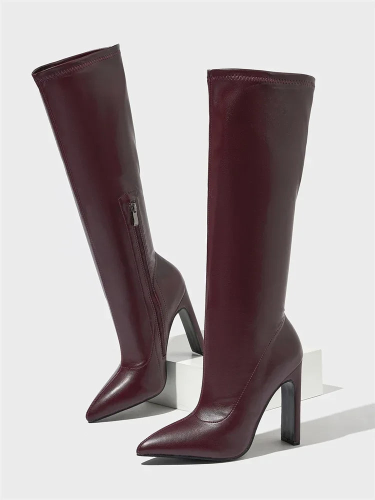 Bea Pointed Knee-High Heeled Boots