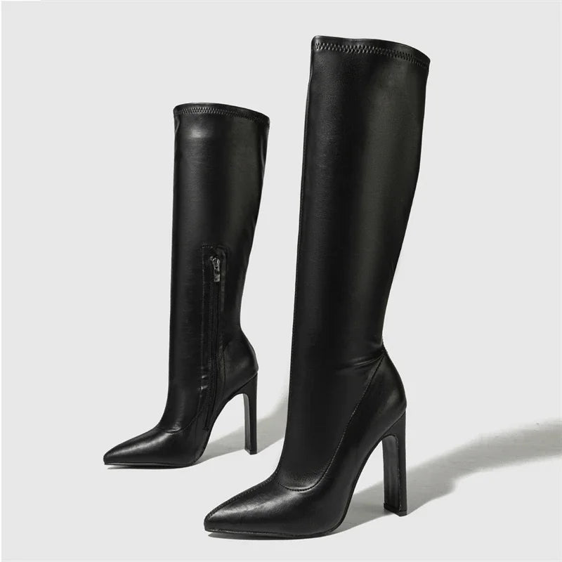 Bea Pointed Knee-High Heeled Boots