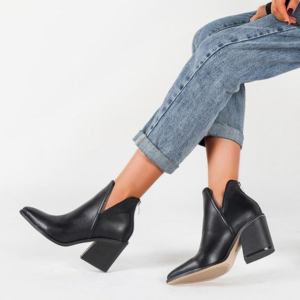 Eliza V-Cut Heeled Ankle Boots