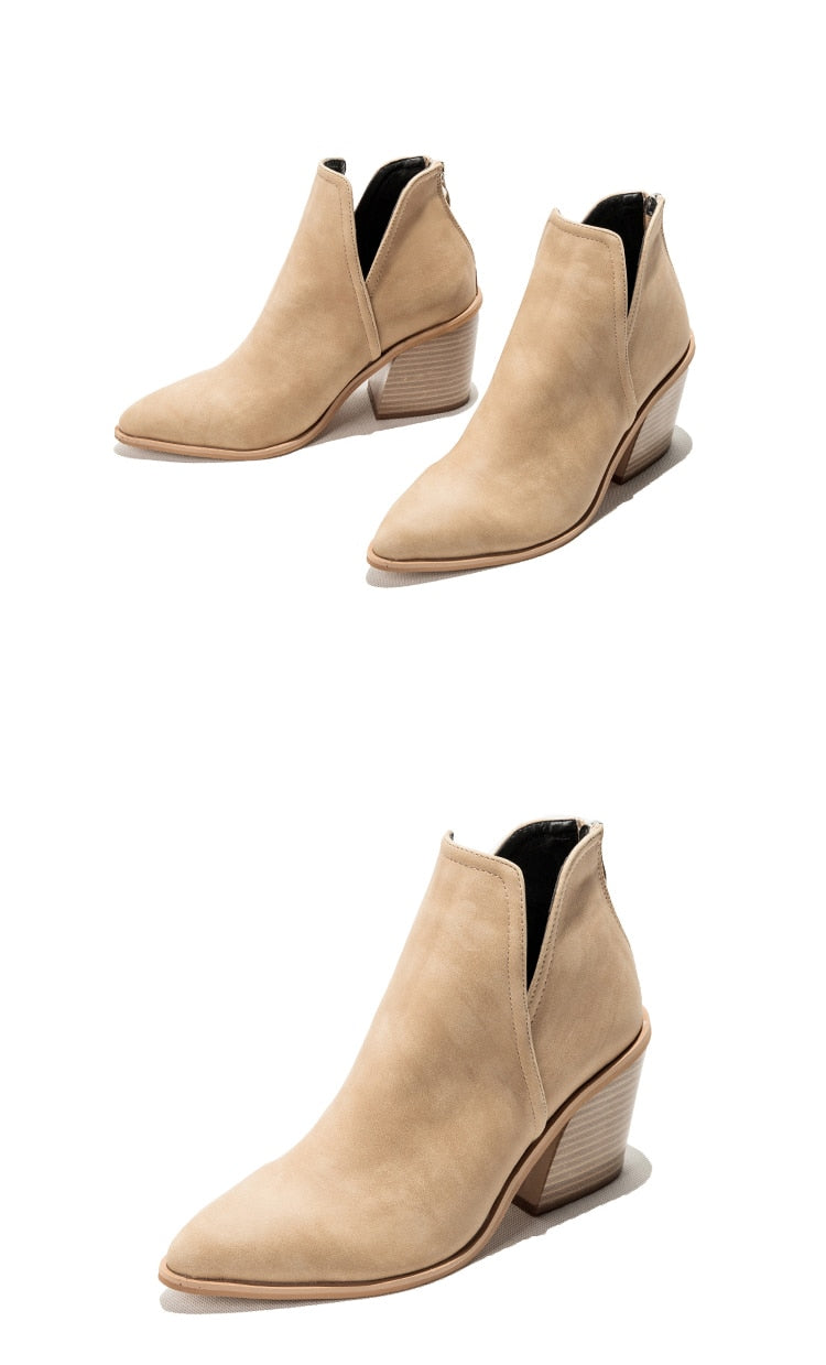 Eliza V-Cut Heeled Ankle Boots
