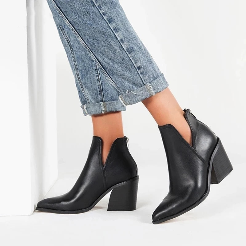 Eliza V-Cut Heeled Ankle Boots