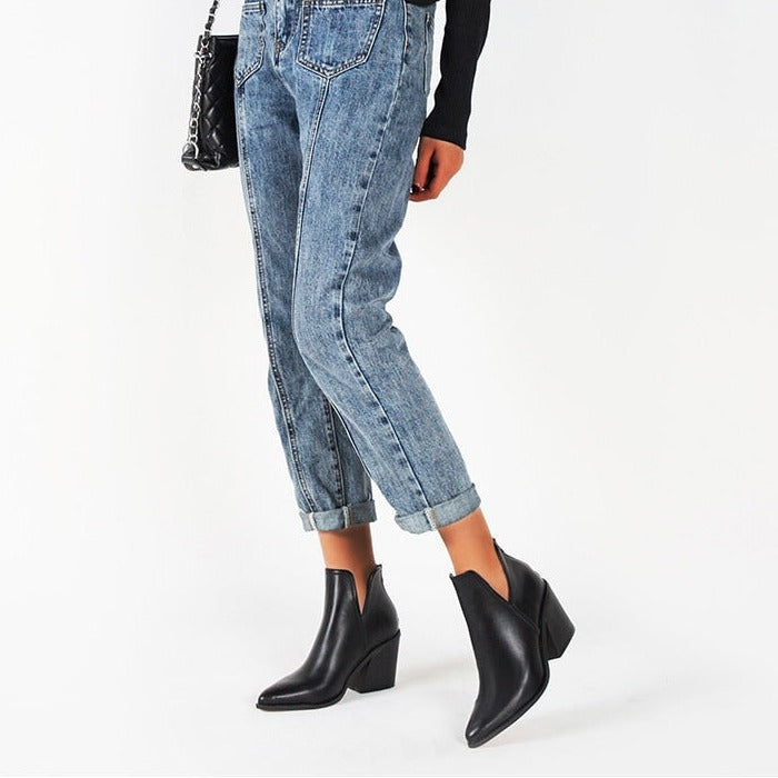 Eliza V-Cut Heeled Ankle Boots