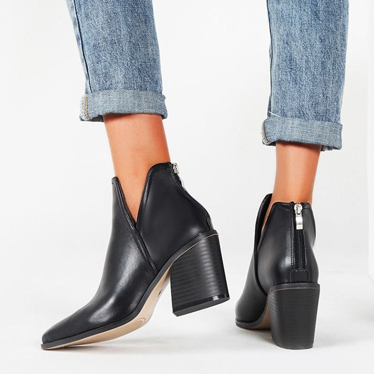 Eliza V-Cut Heeled Ankle Boots
