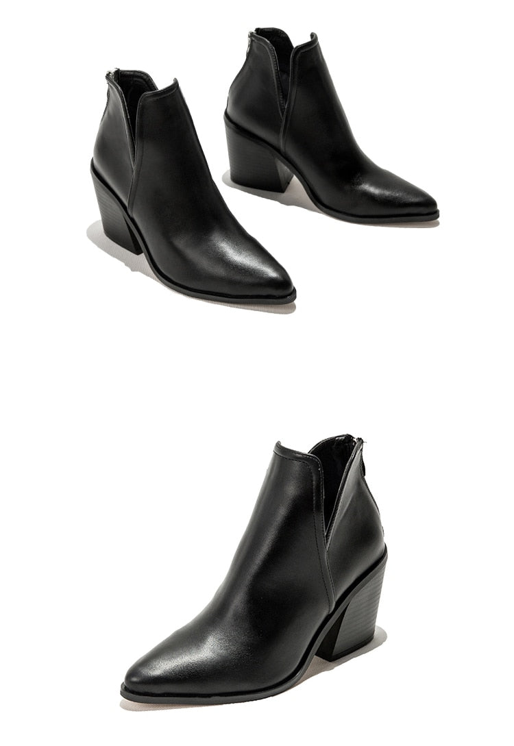 Eliza V-Cut Heeled Ankle Boots
