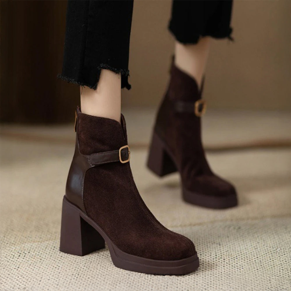Zoe Buckled Suede Ankle Boots