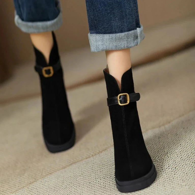 Zoe Buckled Suede Ankle Boots