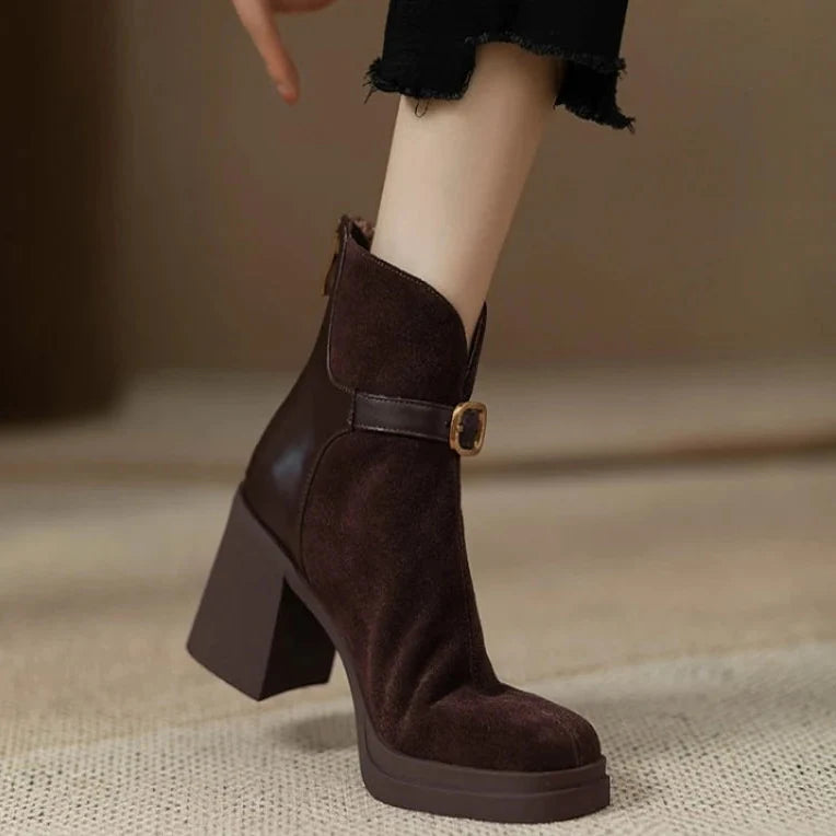 Zoe Buckled Suede Ankle Boots